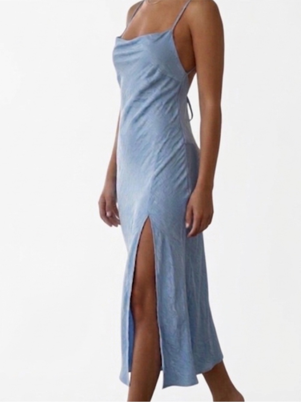 Hello Molly Light Blue Backless Figure Hugging Midi Dress Size 6